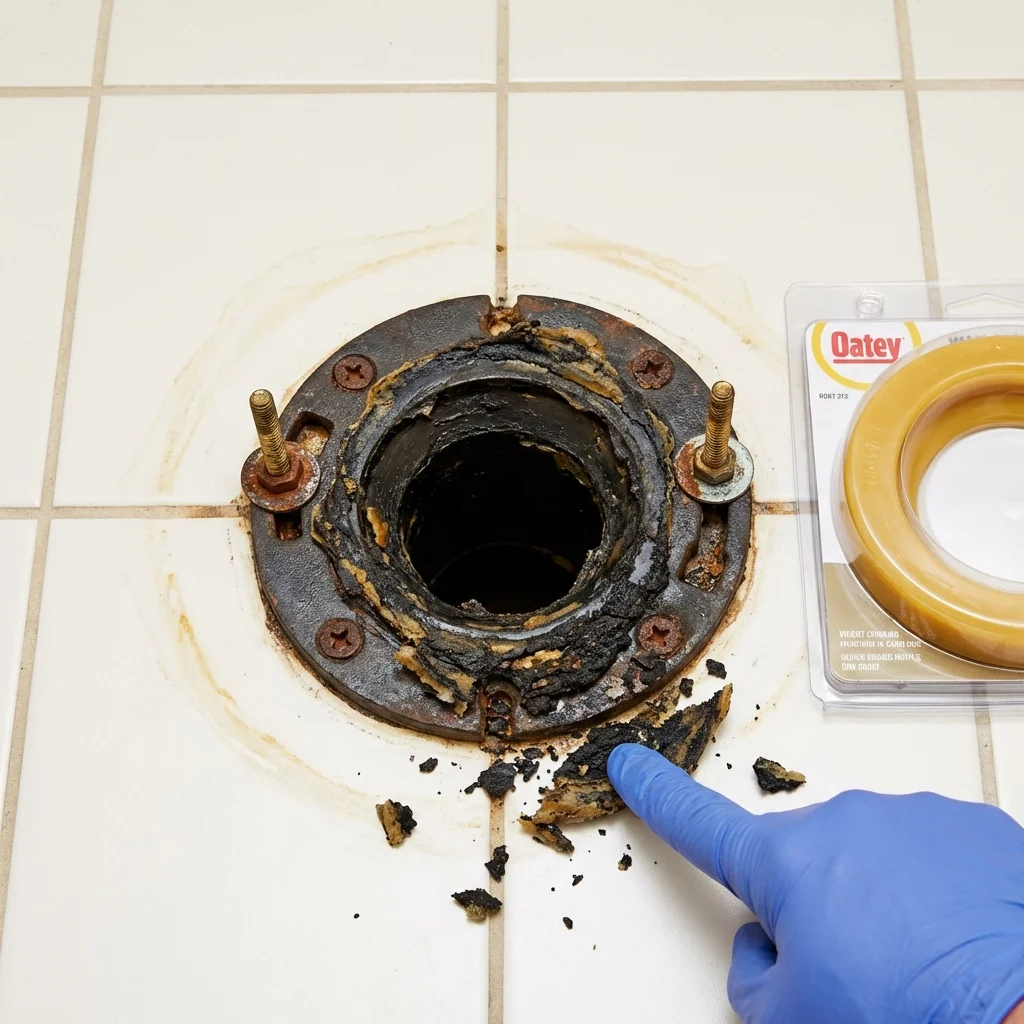 Failed wax ring showing water seepage at the base of a toilet in a Dobbs Ferry, NY home